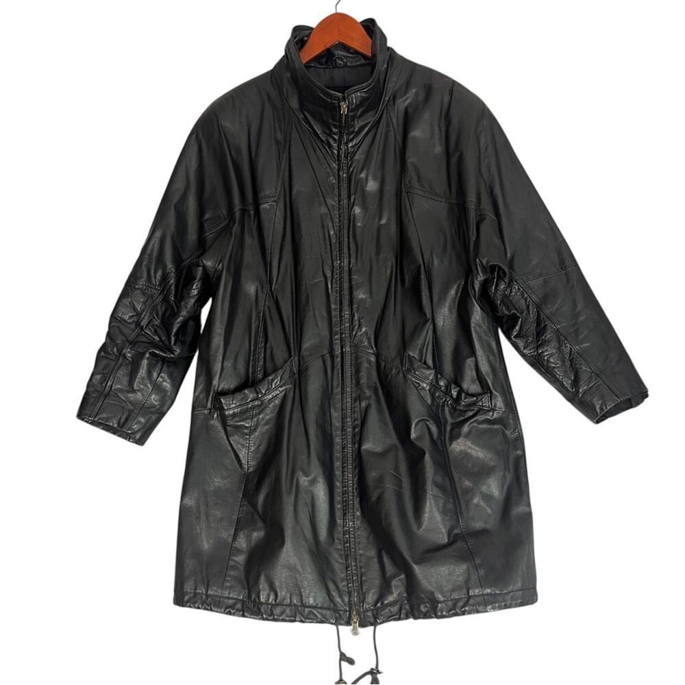 Vintage Wilsons Black Leather Jacket Womens Large Thinsulate Lined Overcoat